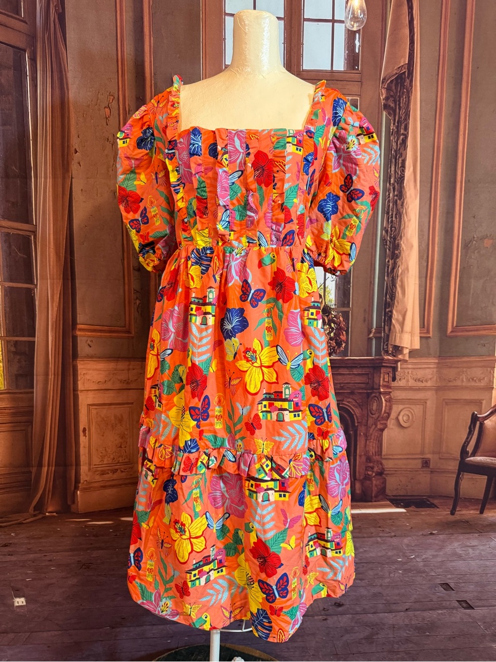 Disney Encanto Midi Dress NWT 2X Casa Mirabel Smocked Vibrant Beautiful - Picture 2 of 16